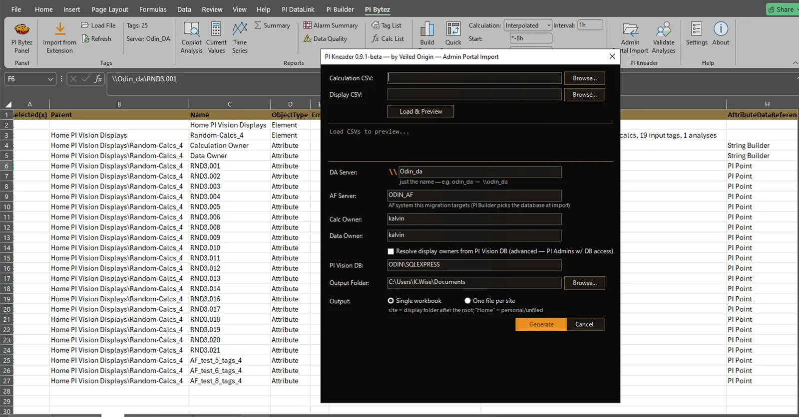 Origin Migrate Admin Portal Import over the generated AF workbook